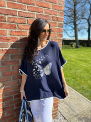 Navy Butterfly Crepe Top Gail