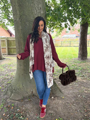 Wine Fringed Neck Top Donna