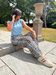 Blue Premium Leopard Pull on Wide Leg Trousers