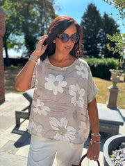 Stone Linen Floral Top Lila