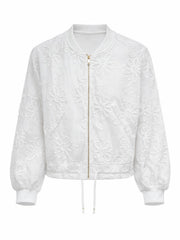 White Floral Mesh Bomber Jacket Elma