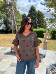 Chocolate Polka Dot Top Amber