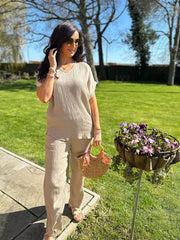 Mocha Gold Trim Textured Top Joanie