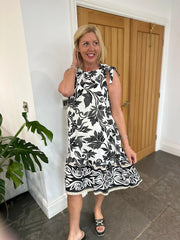 Black Leaf Print Tie Shoulder Dress Leigh