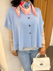 Blue Button Front Knit Zelda