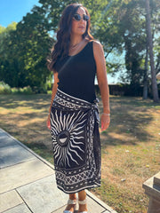 Monochrome Longline Celestial Sun Wrap Skirt