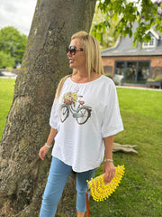 White Floral Bicycle Top Fern