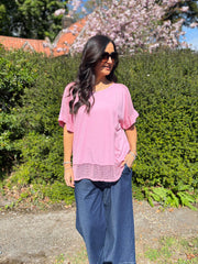 Pink Mesh Trim Short Sleeve Top Riley