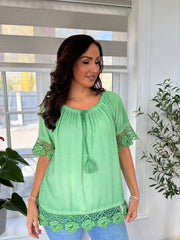 Green Bardot Tassel Top Adeline