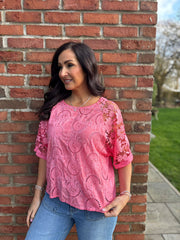 Coral Floral Lace Broderie Top Myla