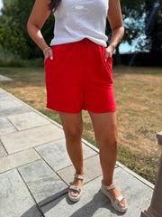 Red Towelling Shorts Natasha