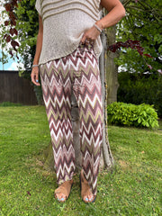 Khaki Zig Zag Wide Leg Trousers