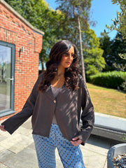 Chocolate Button Front Jacket Helen