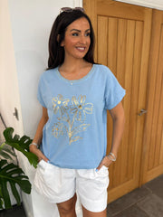 Blue Metallic Flower Top Kenedy
