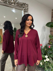Wine V Neck Brooch Top Harper