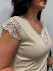 Stone Ribbed Lace Detail Top Amelia