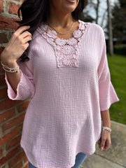 Pink Boho Daisy Bubble Cotton Top Skye