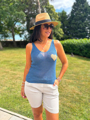 Denim Gold Heart Knit Vest Matilda