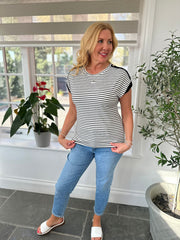 Black Pinstripe Button Detail Tee Kennedy