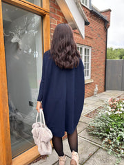 Navy Ribbed Knit Dress Yasmin
