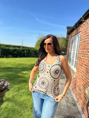 Pink Medallion Shimmer Vest Elaina