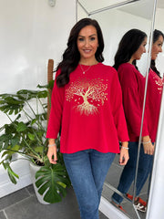 Red Tree of Life Ribbed Sweatshirt Brooke