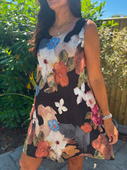 Black Brushed Floral Pattern Dress Valentina
