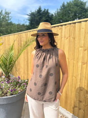 Chocolate Polka Dot Sleeveless Top Tiana