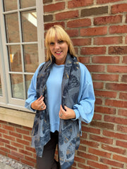 Denim Gold Shimmer Flower Scarf