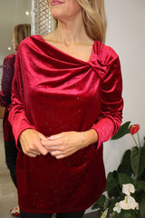 Wine Velour Cowl Neck Sparkle Top Olivia