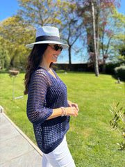 Navy Open Weave Knit Cassandra