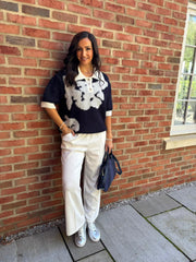 Navy Luxury Collared Floral Knit Eve