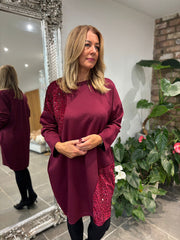 Wine Sequin Patch Sweatshirt Dress Mai