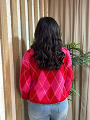 Lipstick Argyle Pattern Knit Jumper Meredith