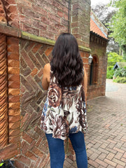 Chocolate Flower Print Vest Isabella