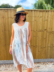Mocha Brushed Stripe Panel Dress Jodie