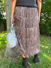 Chocolate Fringed Maxi Skirt