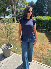 Navy Lace Hem Top Yasmin