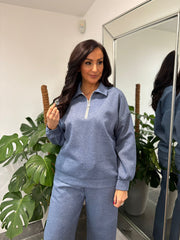 Denim Half Zip Sweatshirt Alice