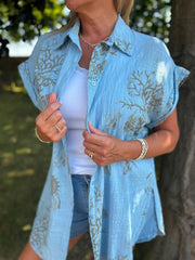 Denim Mocha Coral Print Blouse Stacey