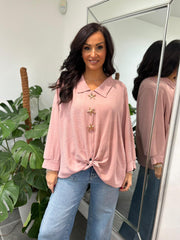 Rose Brooch Tie Front Blouse Megan