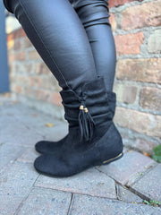 Black Faux Suede Slouch Boots