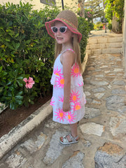 White Bubble Cotton Sun Print Dress Tabby