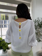 White Ruffle Sleeve Knit Alexis