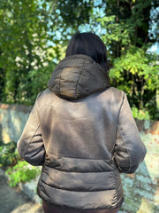 Mocha Premium Faux Leather Puffer Coat Olympia