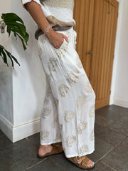White Paisley Wide Leg Trousers