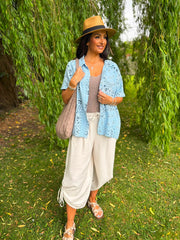 Blue Bubble Cotton Paisley Short Sleeve Shirt Jackie