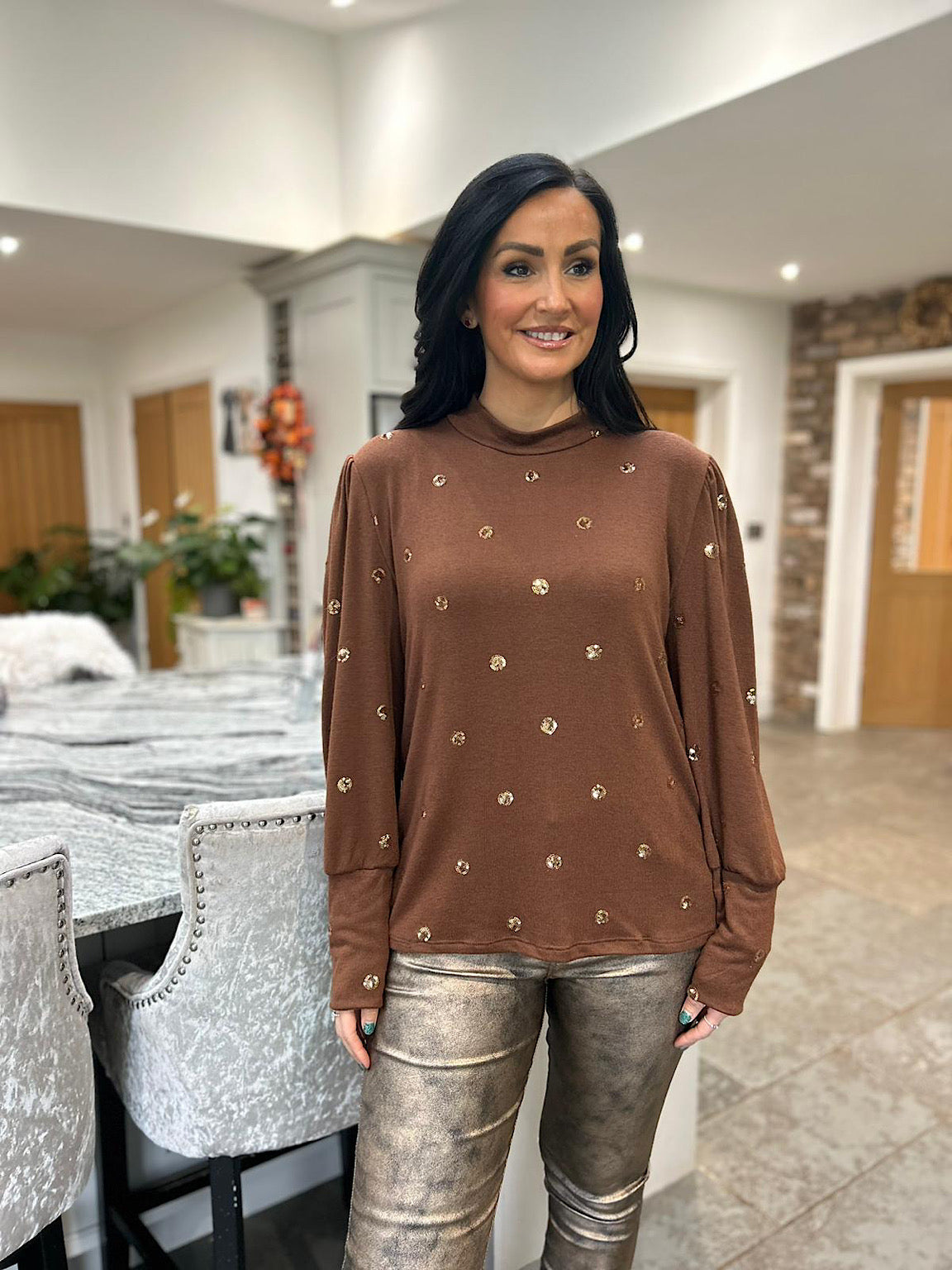 Latte Sequin Polka Dot Top Amy Tillett s