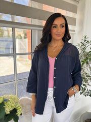 Navy Bubble Cotton Hooded Jacket Amelie