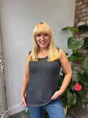 Charcoal Ribbed Lace Vest Trina